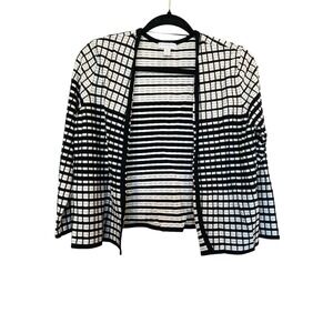 New‎ Charter Club P/P Cardigan Sweater Open-Front Black/White Striped Petite S/M